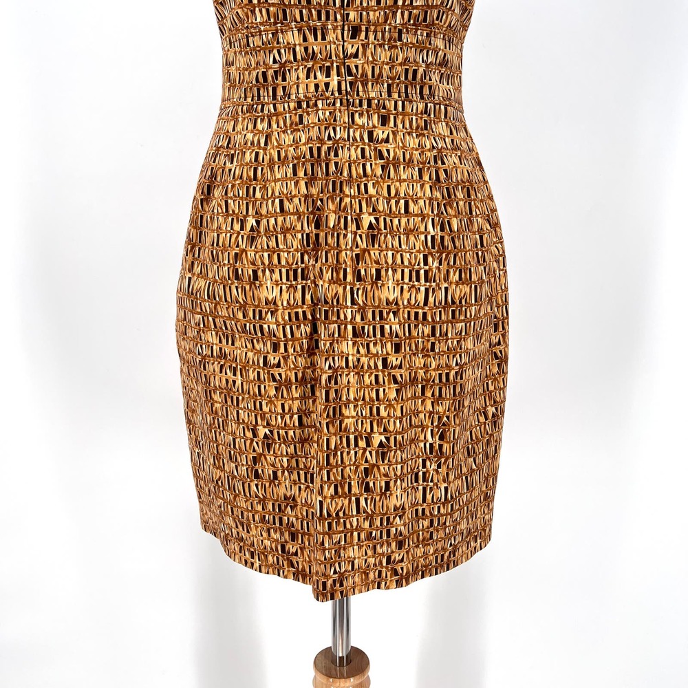 CHETTA B Vintage Dress Womens 4 Tan Brown Cotton Square Neck Sleeveless Sheath - Picture 6 of 16